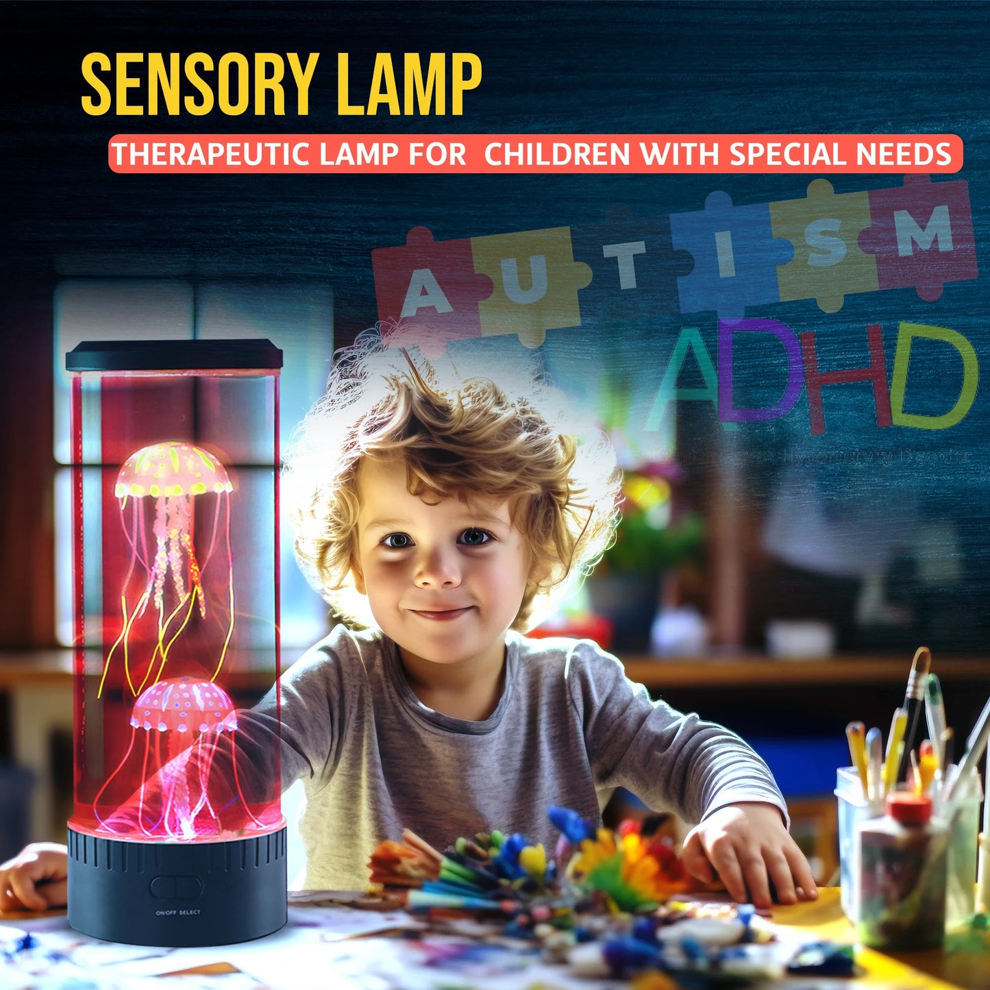 Jellyfish Lamp with Remote Control, 16 Color Changing Options, 4Modes, Auto Shutoff, Sensory Night Light Aquarium Lamp for Kids & Adults Home Decor