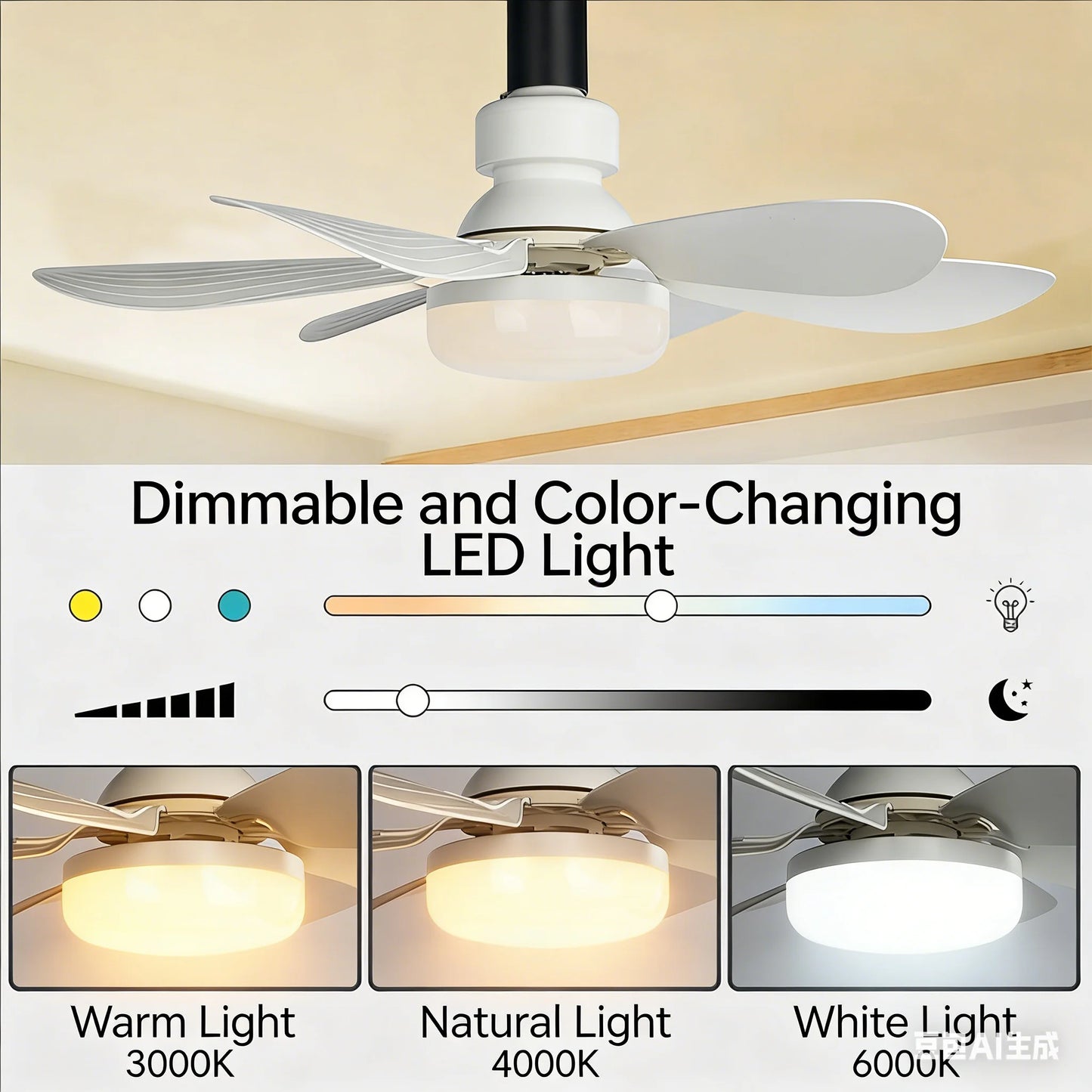 LED 30W Ceiling Fan Light E27 with Remote Control for Dimming Suitable for Living Room, Study, Household Use, 85-265V