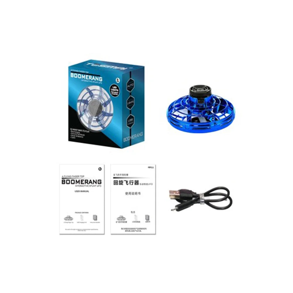 Flying Spinner Toy, Mini Flying Ball Toys,With 360 Fly Rotating UFO Fun Toy LED Light Flying Fidget Spinner Orb for Girls Boys Adult Indoor Outdoor,Blue