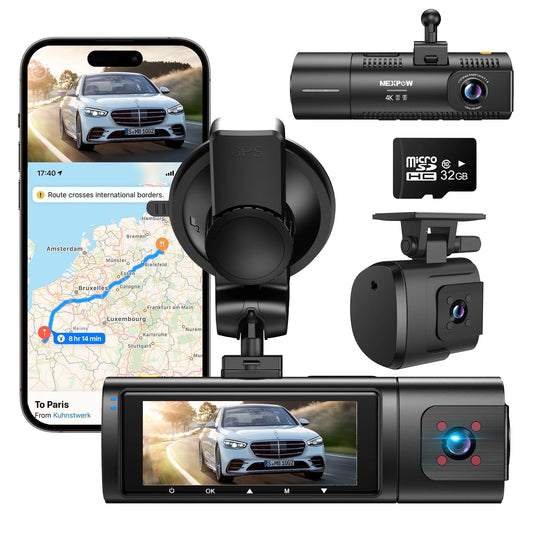 4K+1080P Dash Cam Front and Rear,Dual Dash Camera for Cars, with Built-In GPS, IR Night Vision, 1.47″ IPS Screen, Loop Recording, WDR, 24H Parking Mode