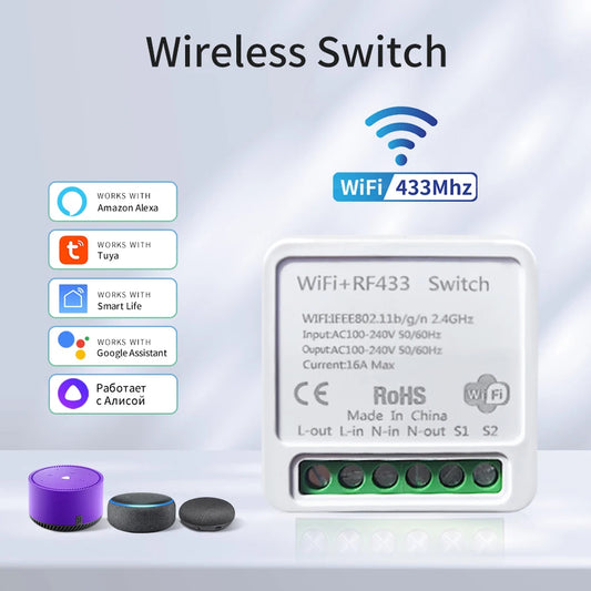 Tuya Wifi Smart Light Switch Smart Home Wireless RF 433Mhz Push Button Wall Switch via Alexa Google Home Alice Smart Life App
