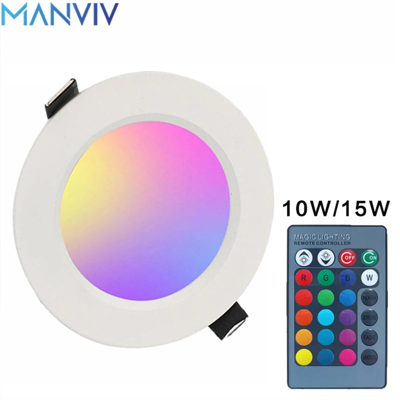 MANVIV 10W 15W LED Downlight Recessed Ceiling Lamp RGB Color with Remote Control Led Spotlight Led Panel down Light AC 85-265V