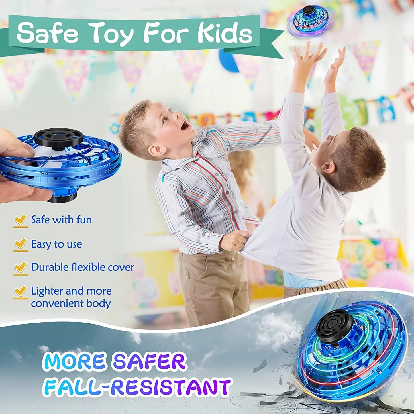 Flying Spinner Toy, Mini Flying Ball Toys,With 360 Fly Rotating UFO Fun Toy LED Light Flying Fidget Spinner Orb for Girls Boys Adult Indoor Outdoor,Blue